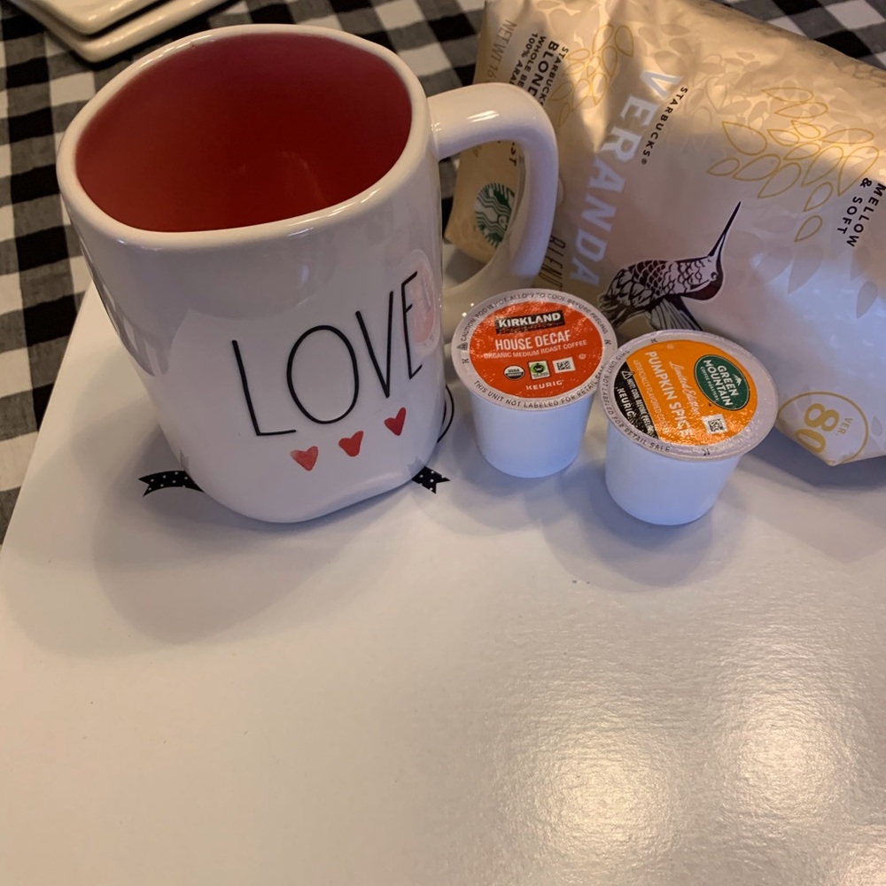 Rae Dunn 3 heart LOVE coffee mug-pink inside